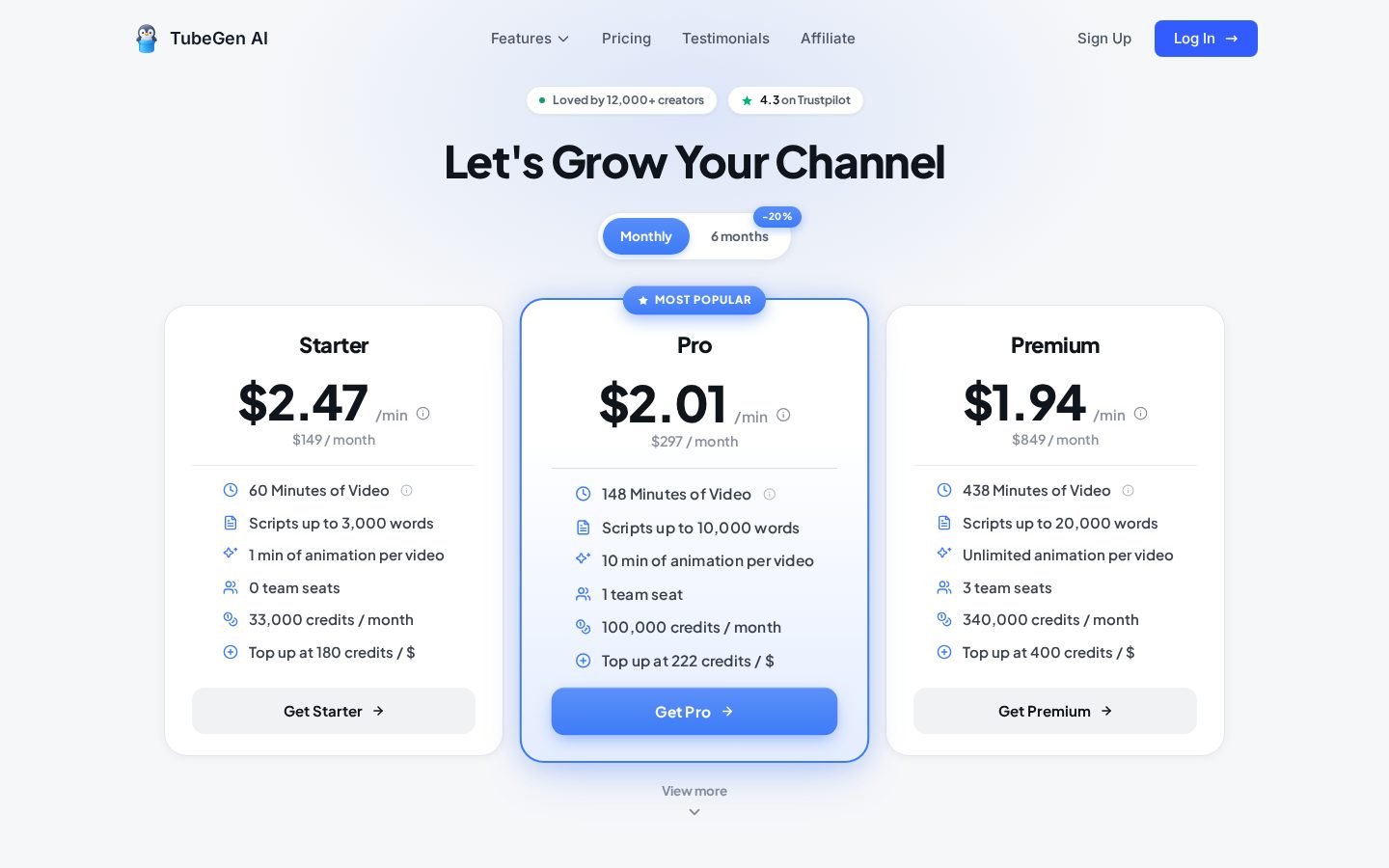 TubeGen AI Pricing