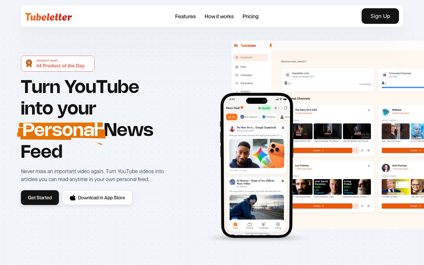 Tubeletter Homepage