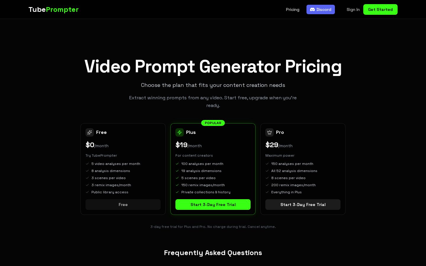 TubePrompter Pricing