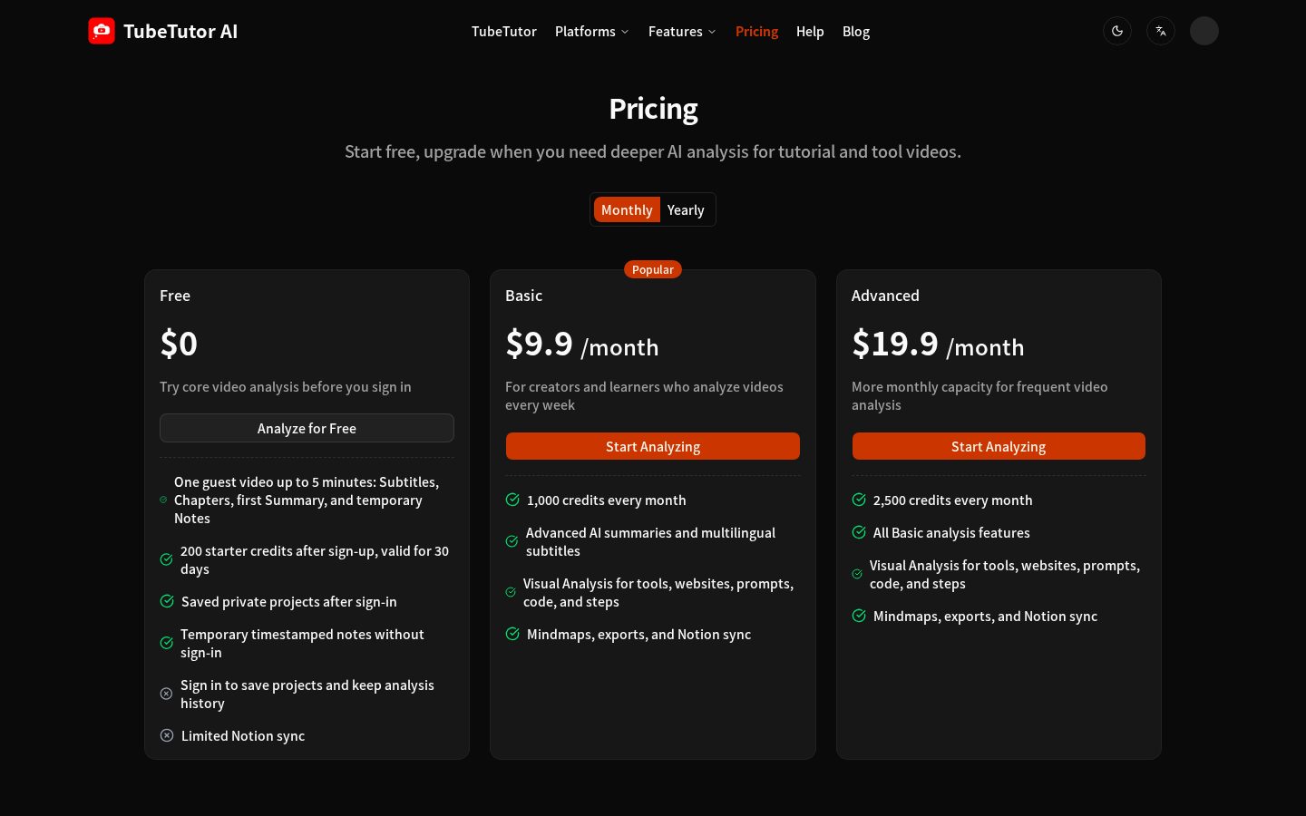TubeTutor AI Pricing
