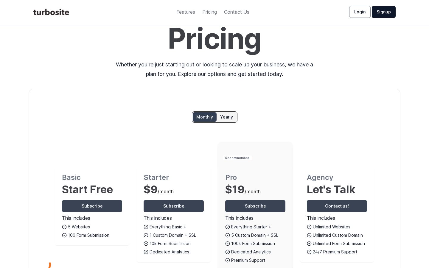 Turbosite Pricing