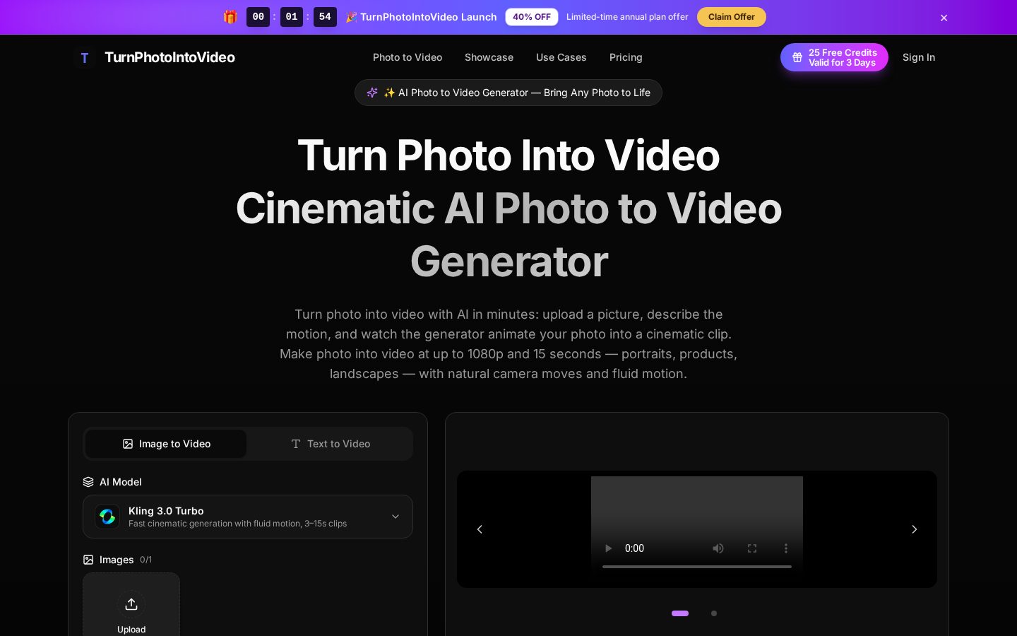 Turn Photo Into Video AI Homepage
