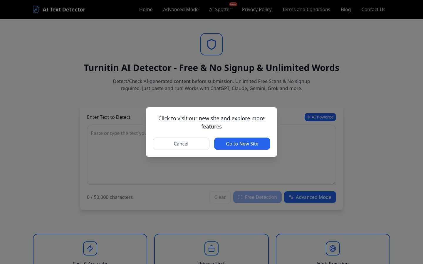 Turnitin AI Detector Homepage