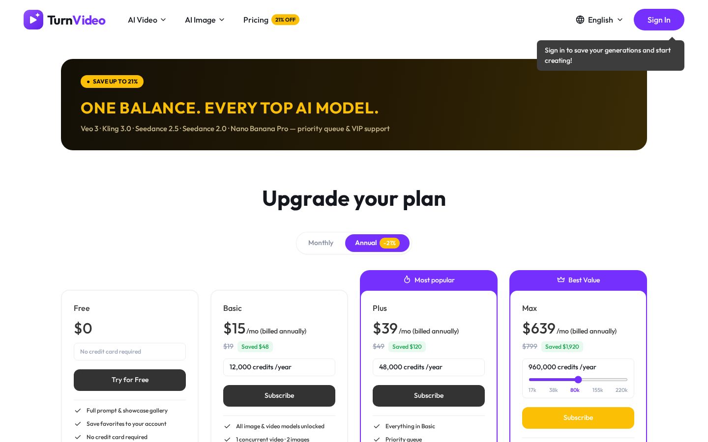TurnVideo Pricing
