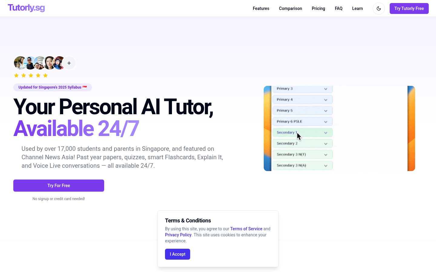 Tutorly.sg Homepage