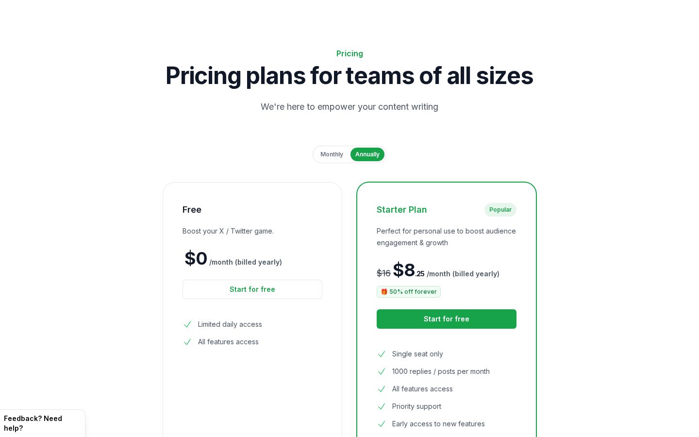 Tweet AI Pricing