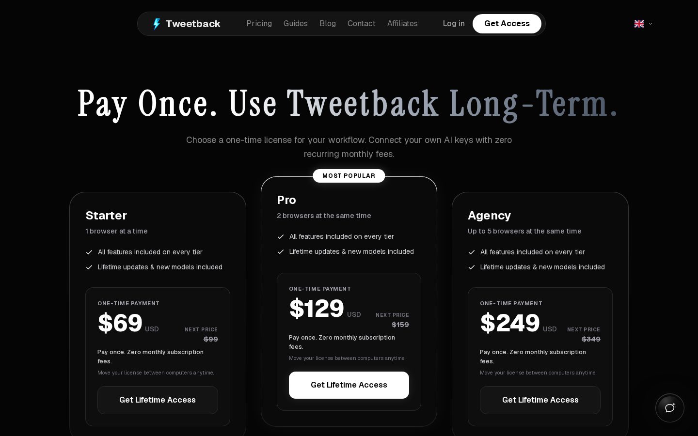 Tweetback Pricing