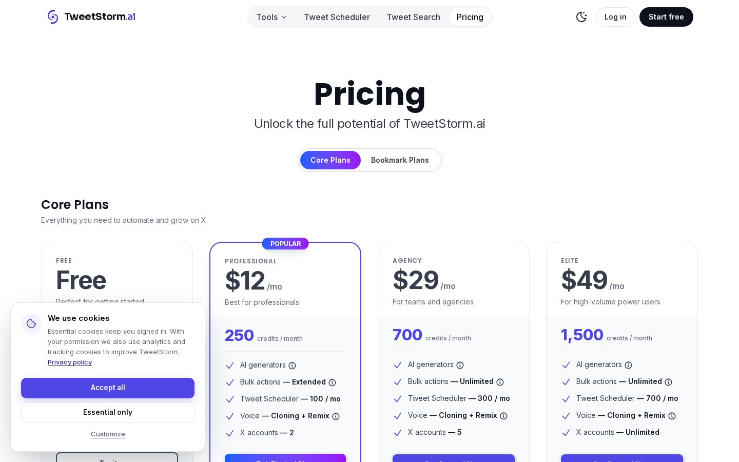 Tweetstorm AI Pricing