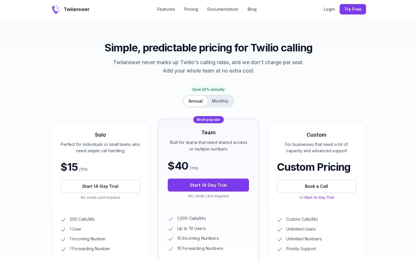 Twilanswer Pricing