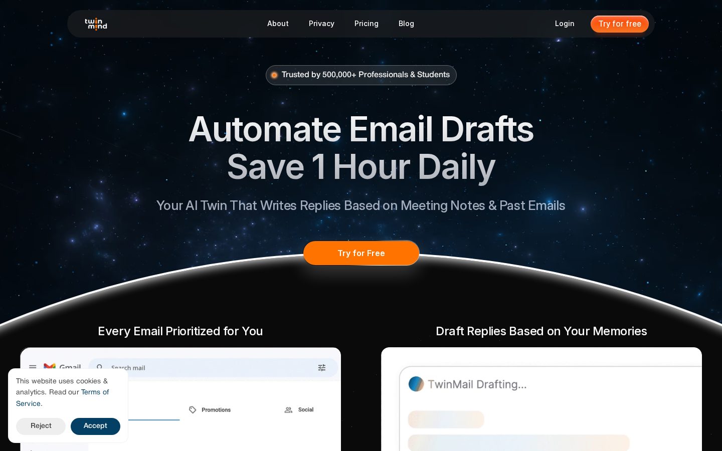 TwinMind Email Assitant Homepage