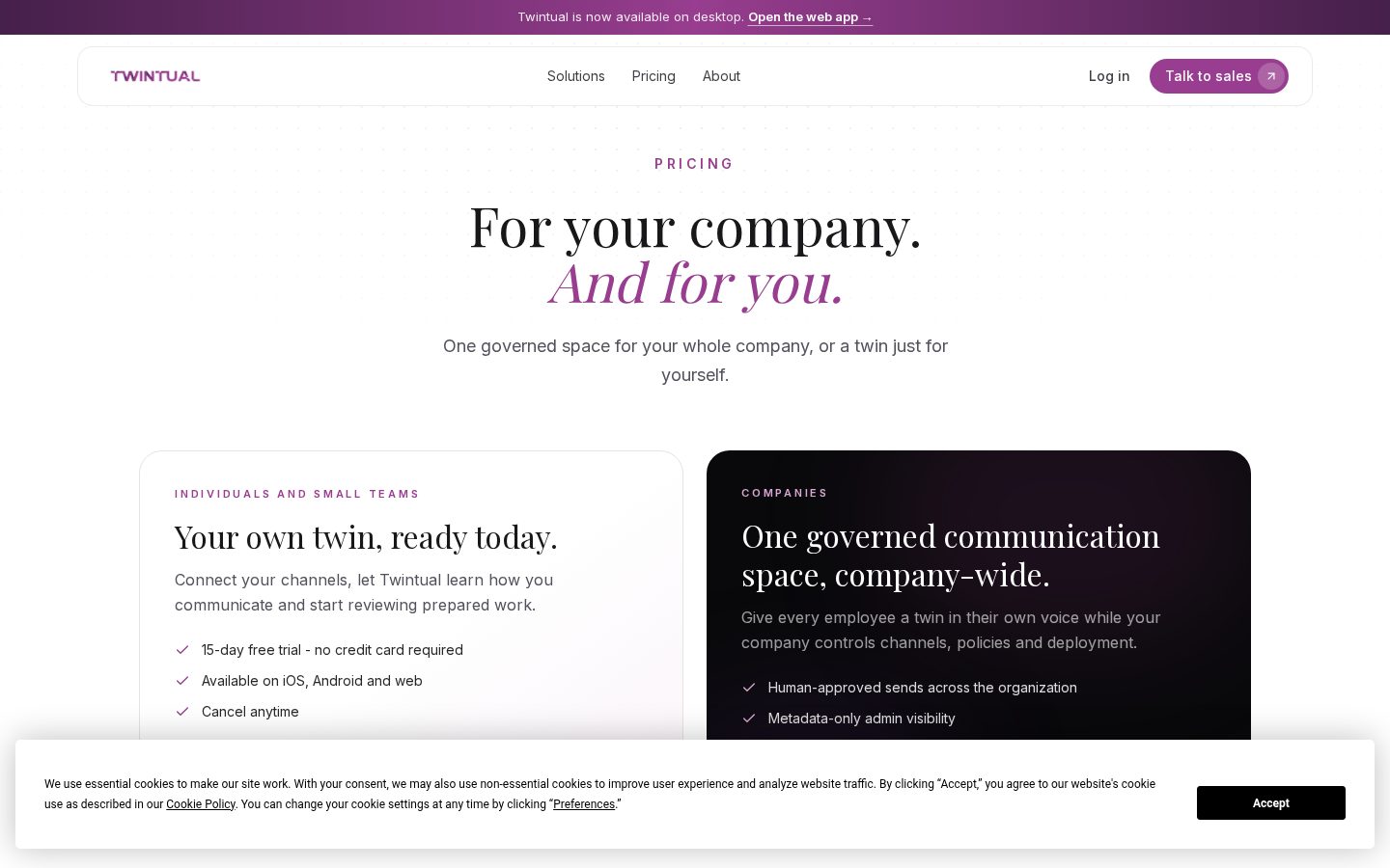 Twintual Pricing
