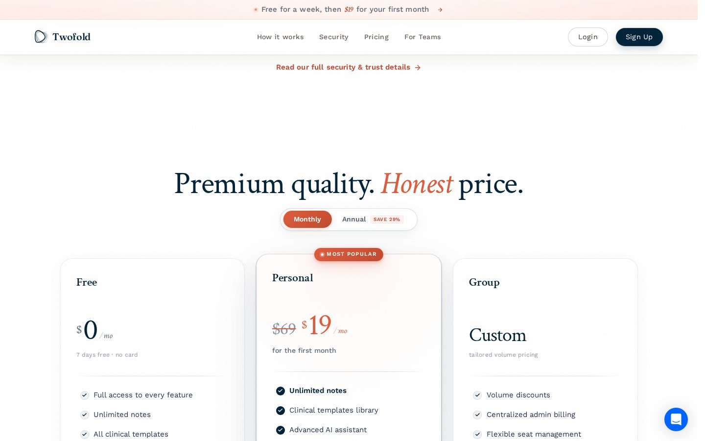 Twofold Health Pricing