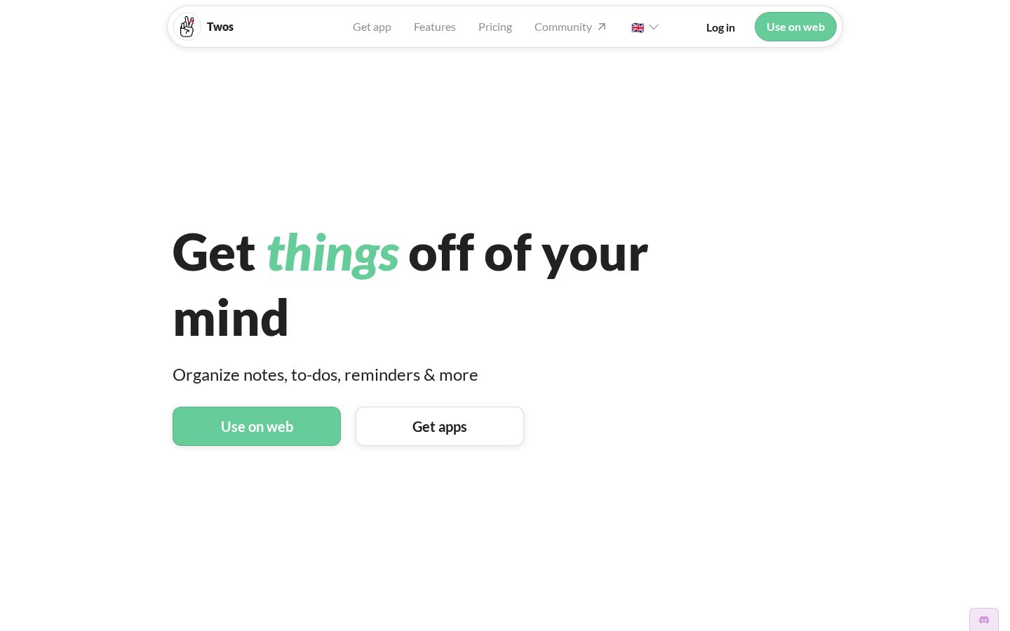 Twos App Homepage