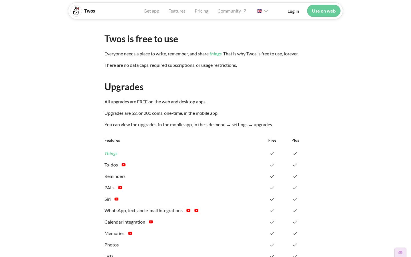 Twos App Pricing