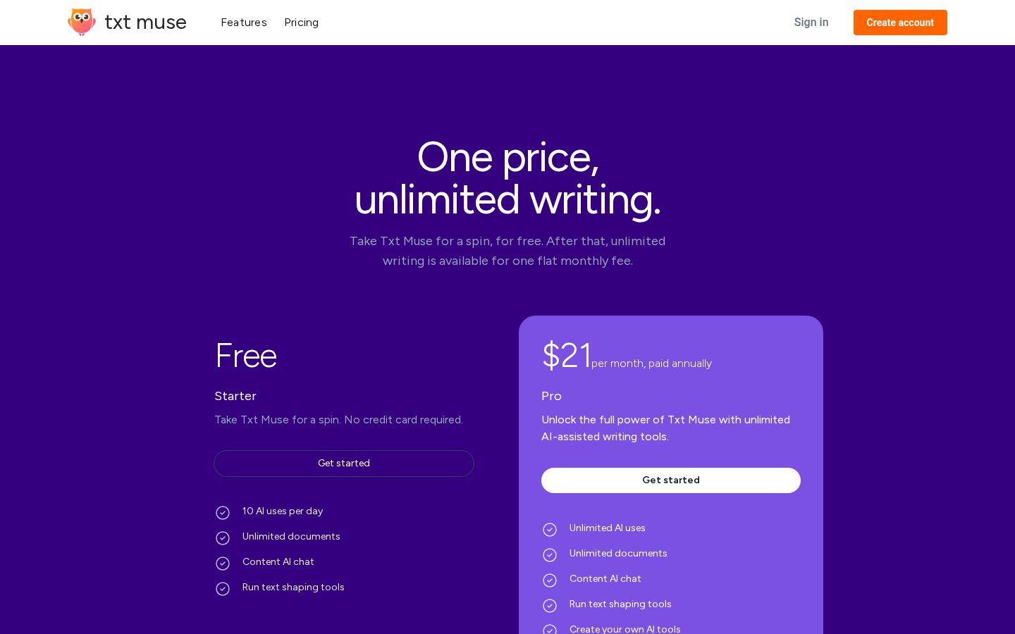 Txt Muse Pricing