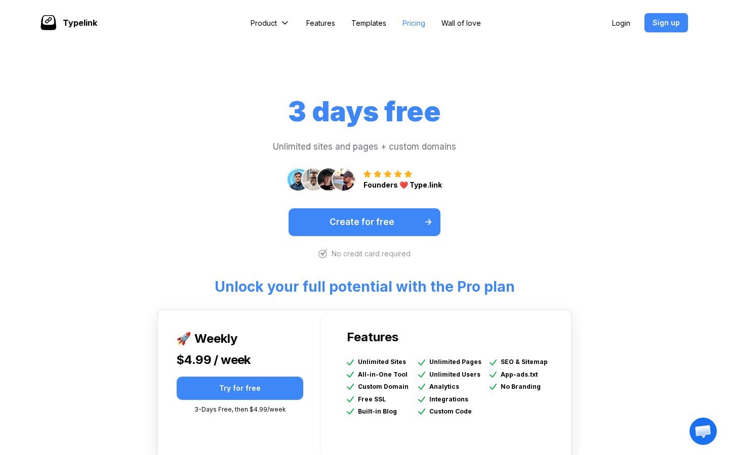 Type Link Pricing