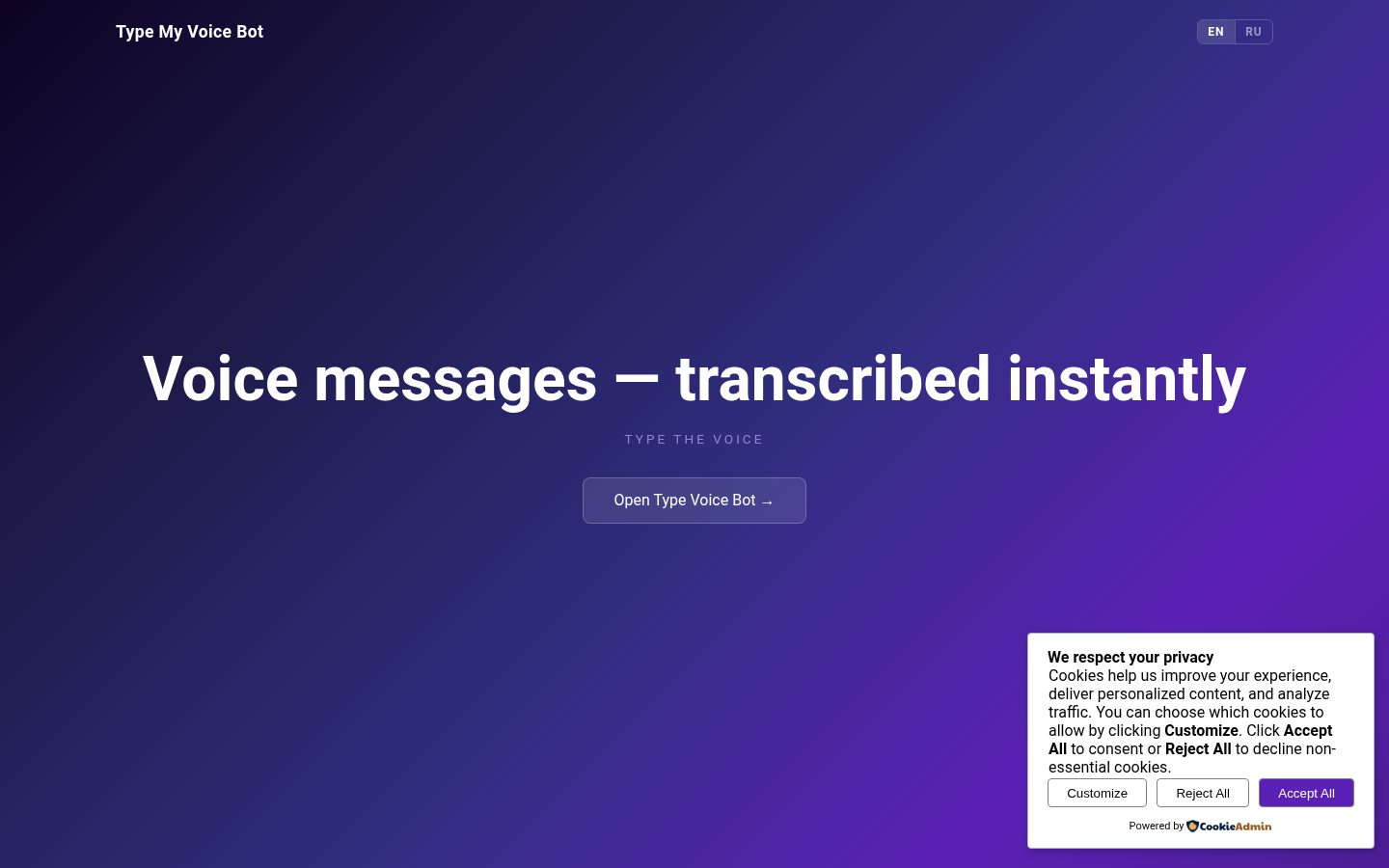 Type the Voice bot Homepage