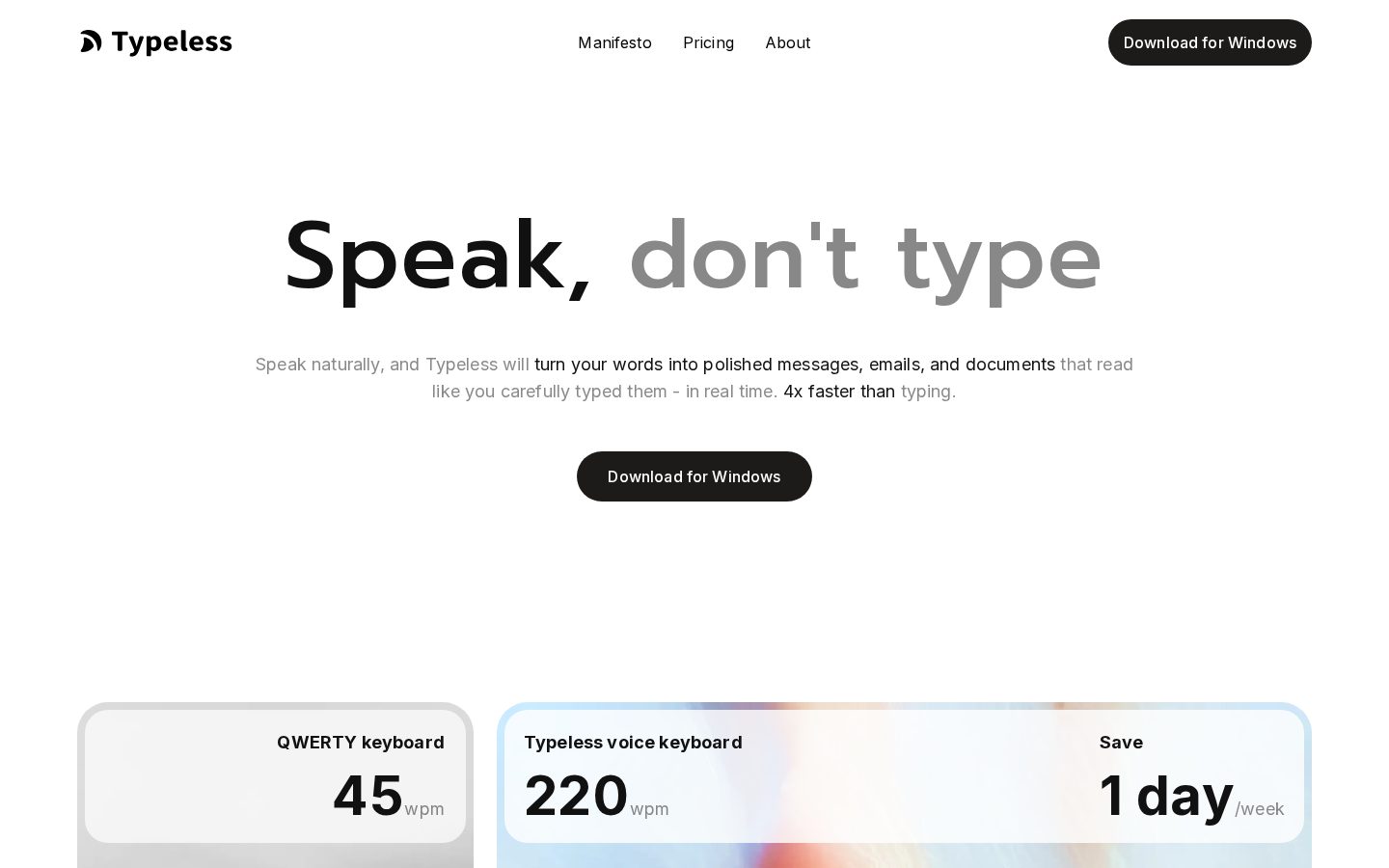Typeless for Android Homepage