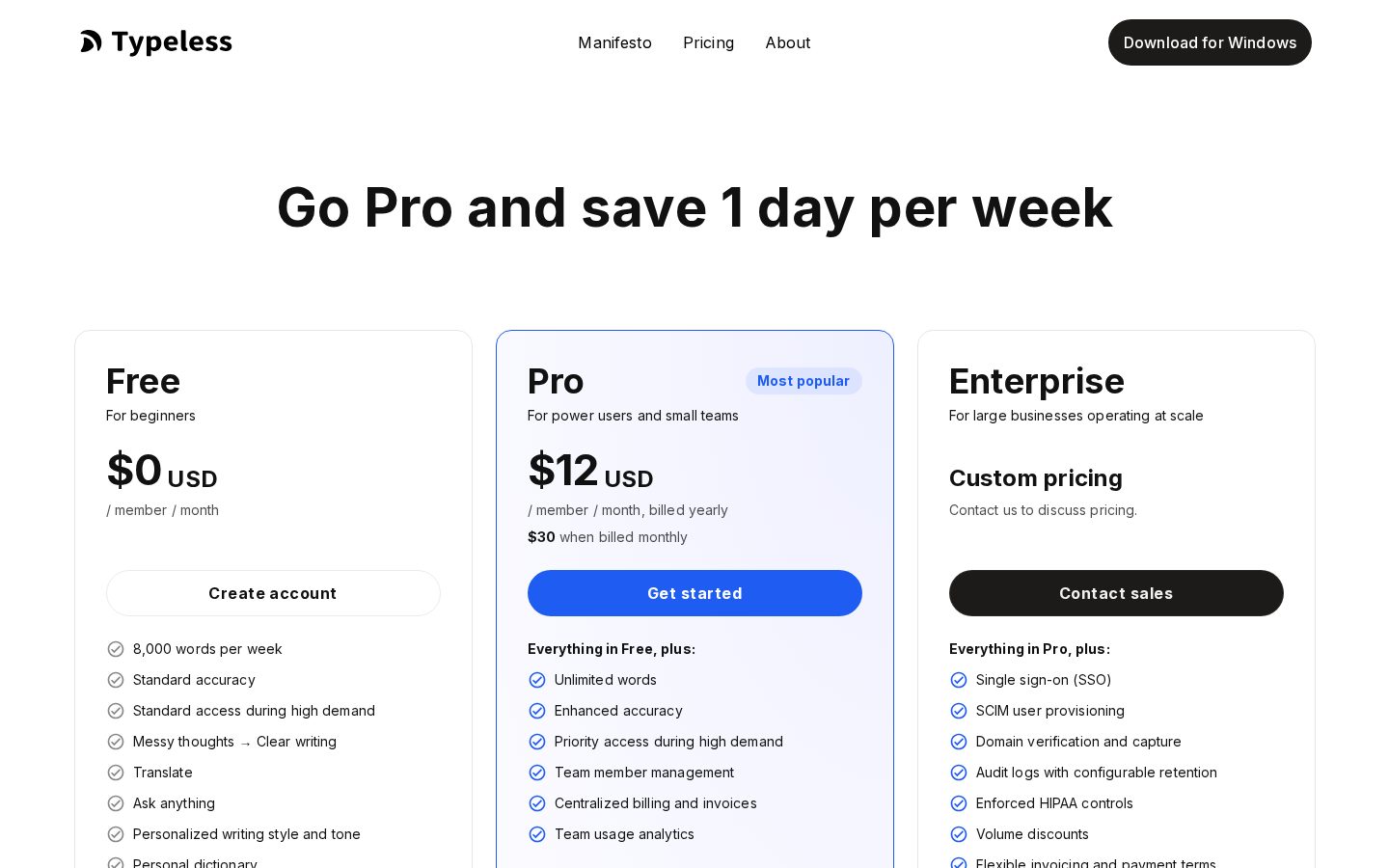 Typeless for Android Pricing