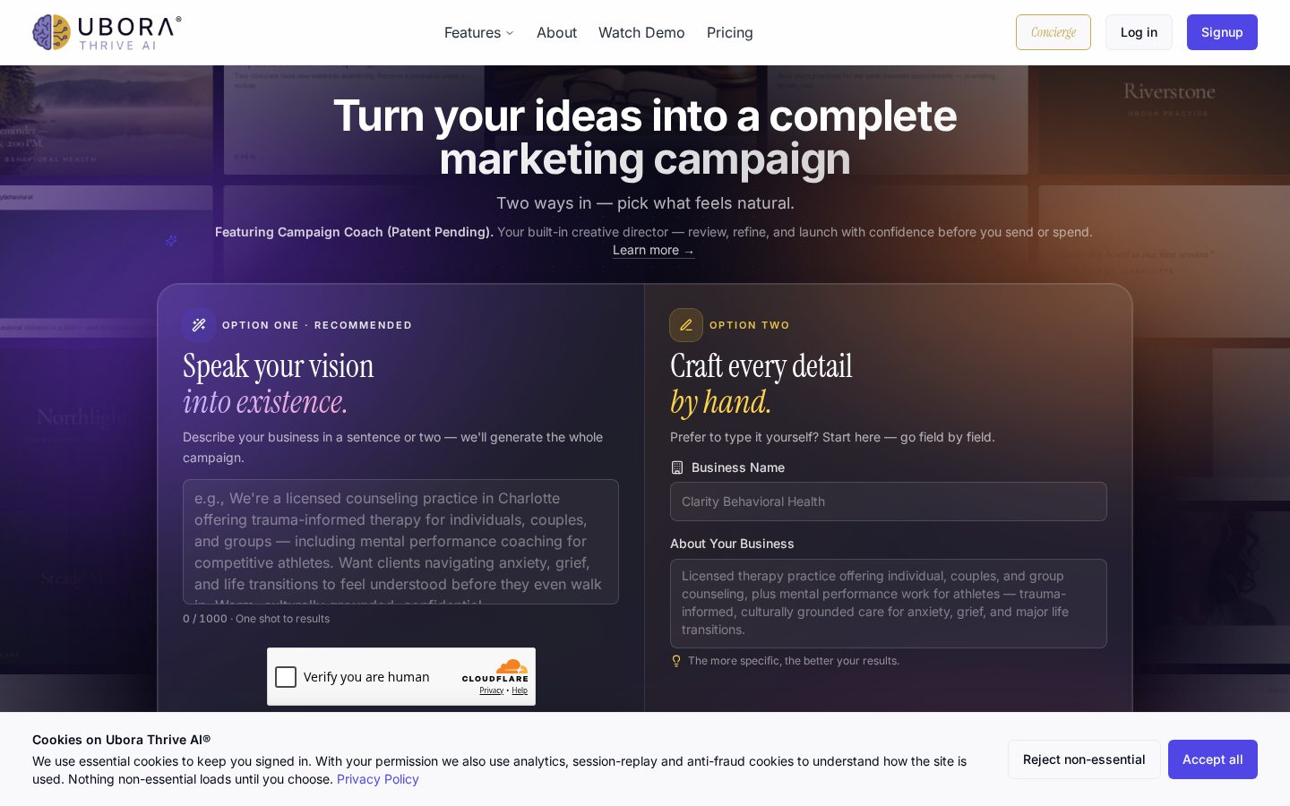 Ubora Thrive AI Homepage