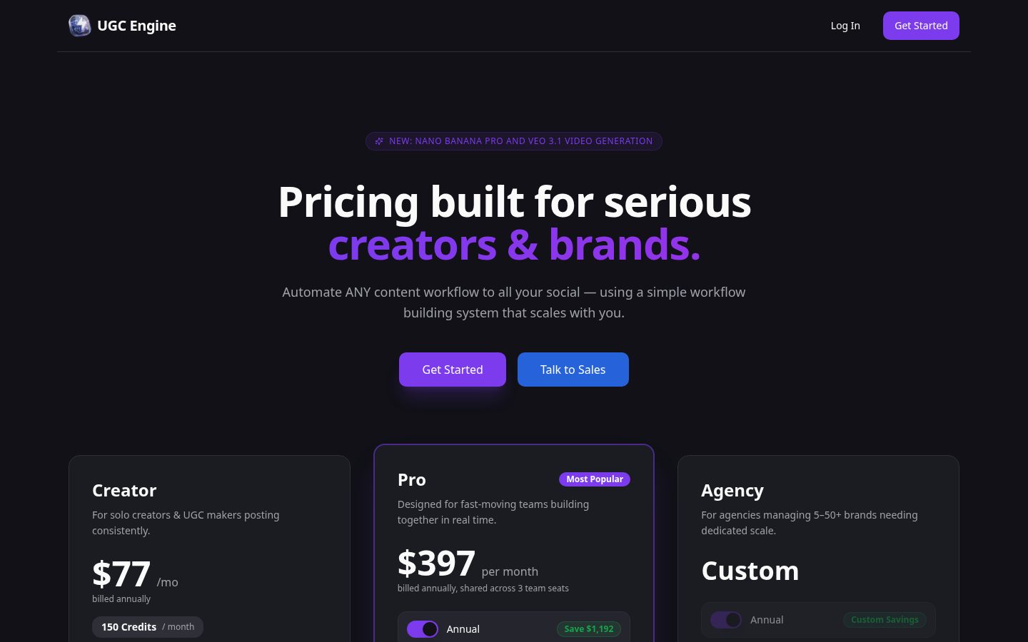 UGC Engine Pricing