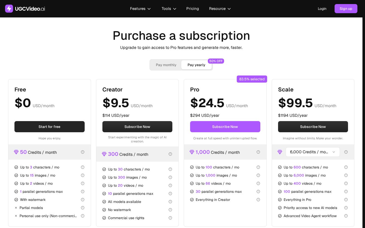 UGCVideo.ai Pricing