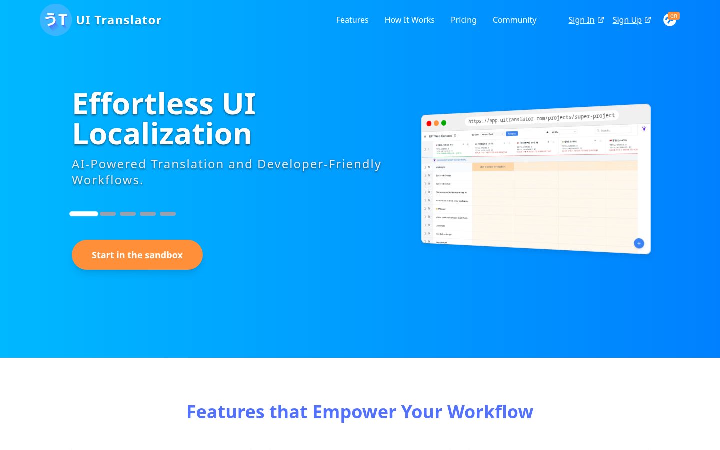 UI Translator Homepage