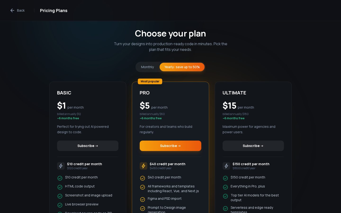 Ui2code.ai Pricing
