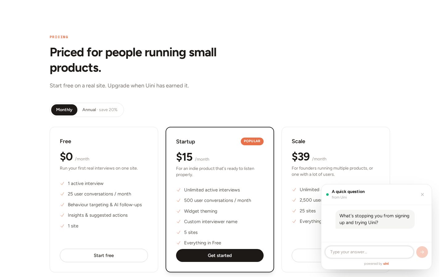 Uini.io Pricing