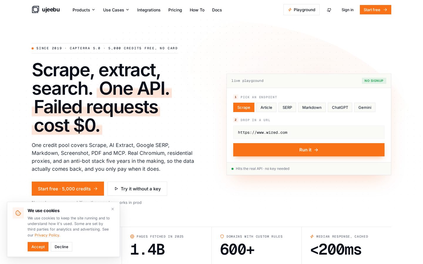 Ujeebu scraping platform Homepage