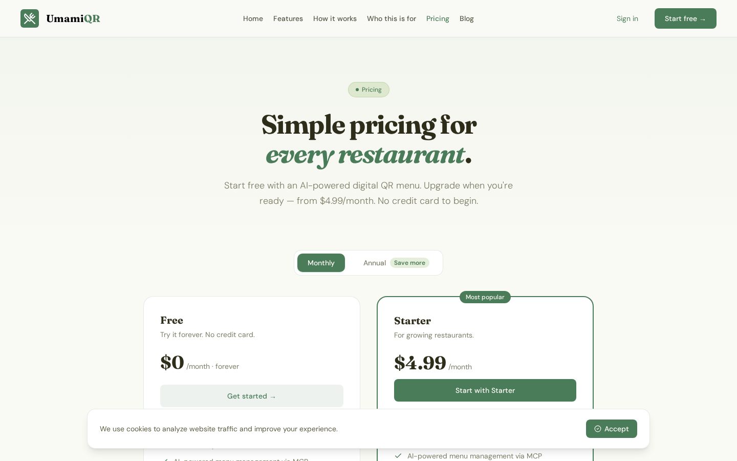 UmamiQR Pricing