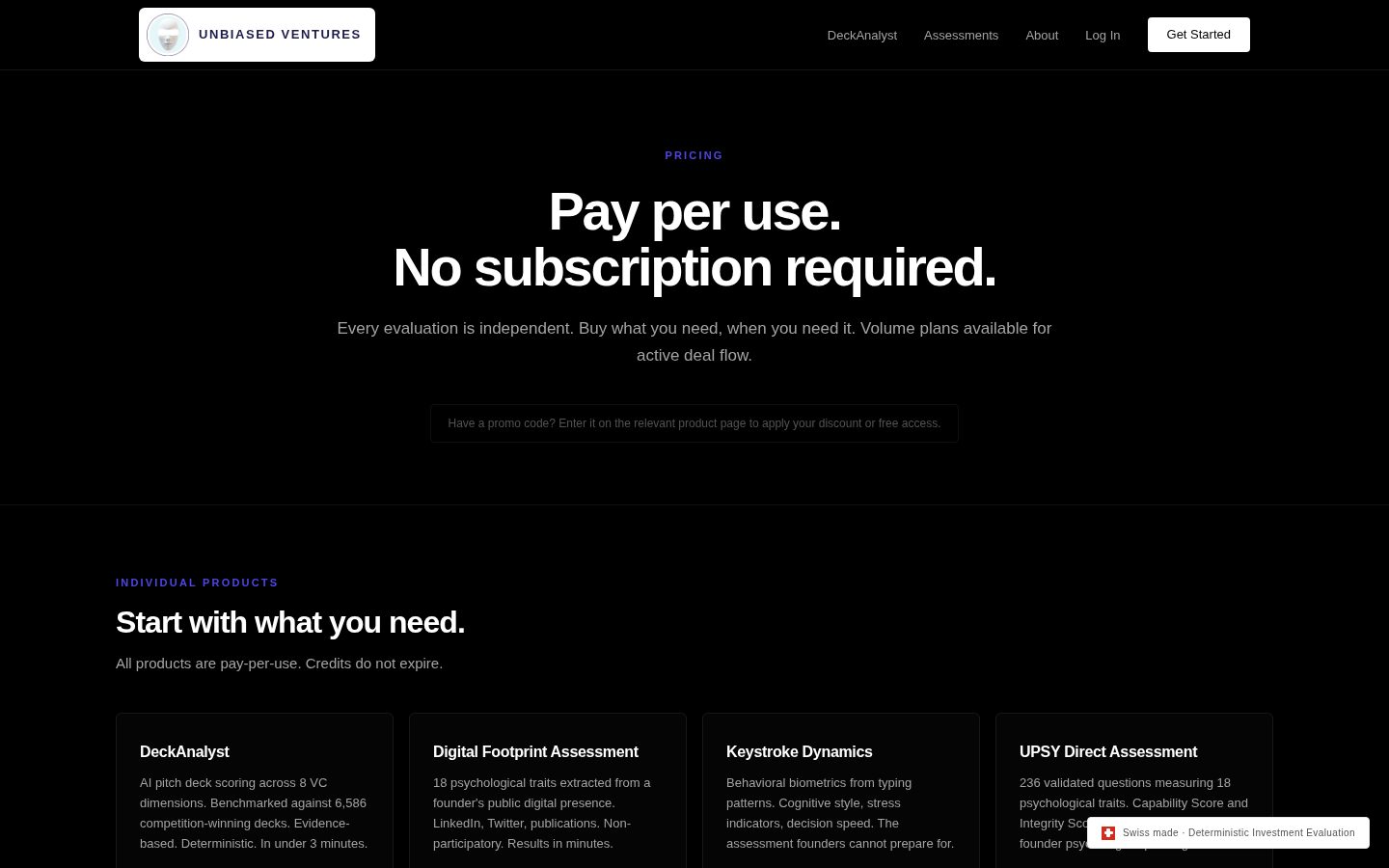 Unbiased Ventures Pricing