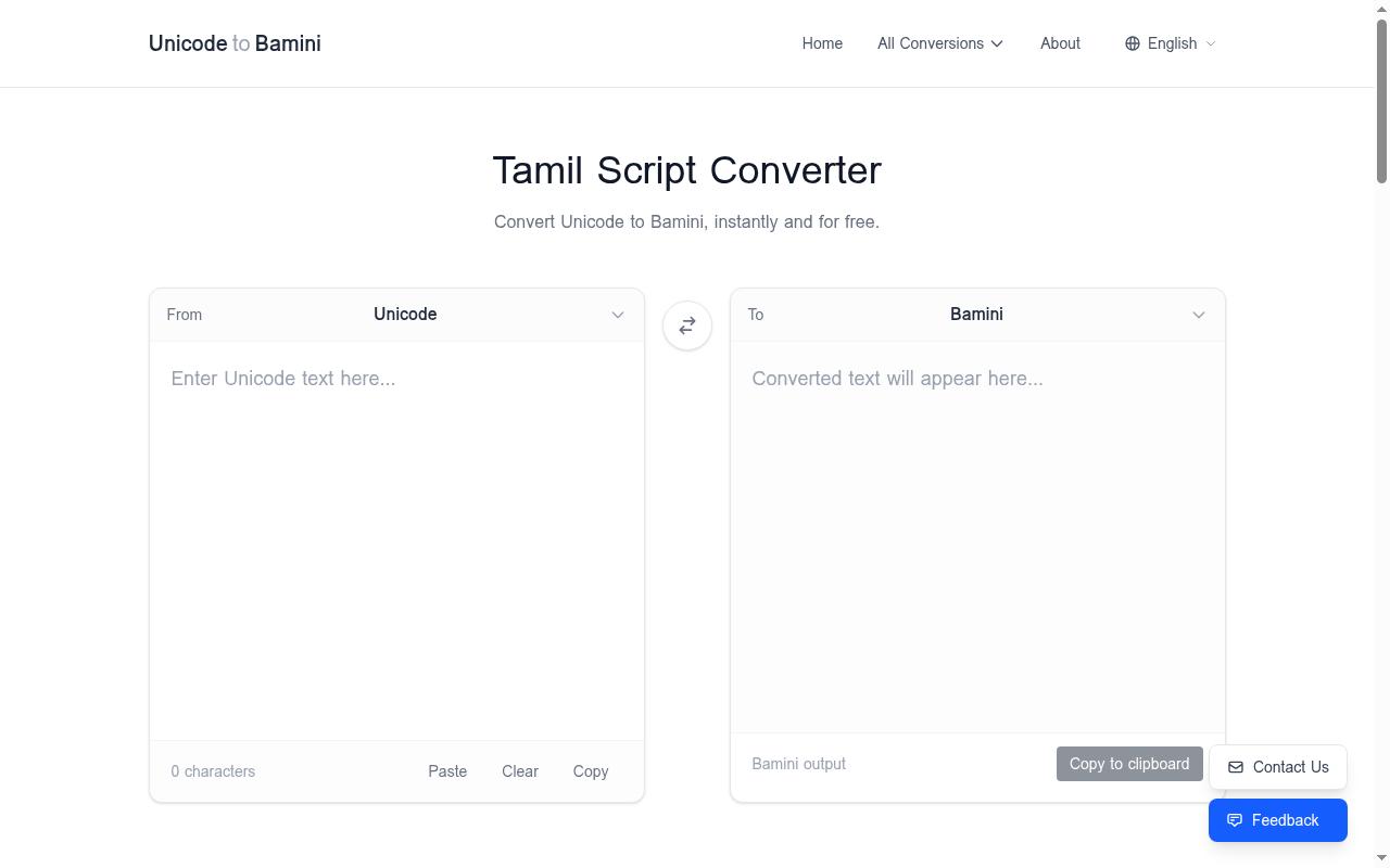 Unicode to Bamini Converter Homepage