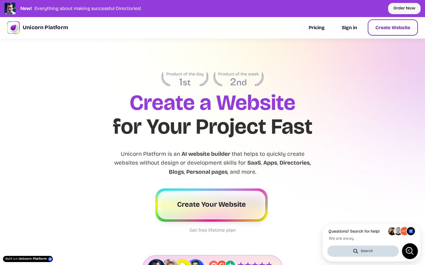 Unicorn Platform Homepage