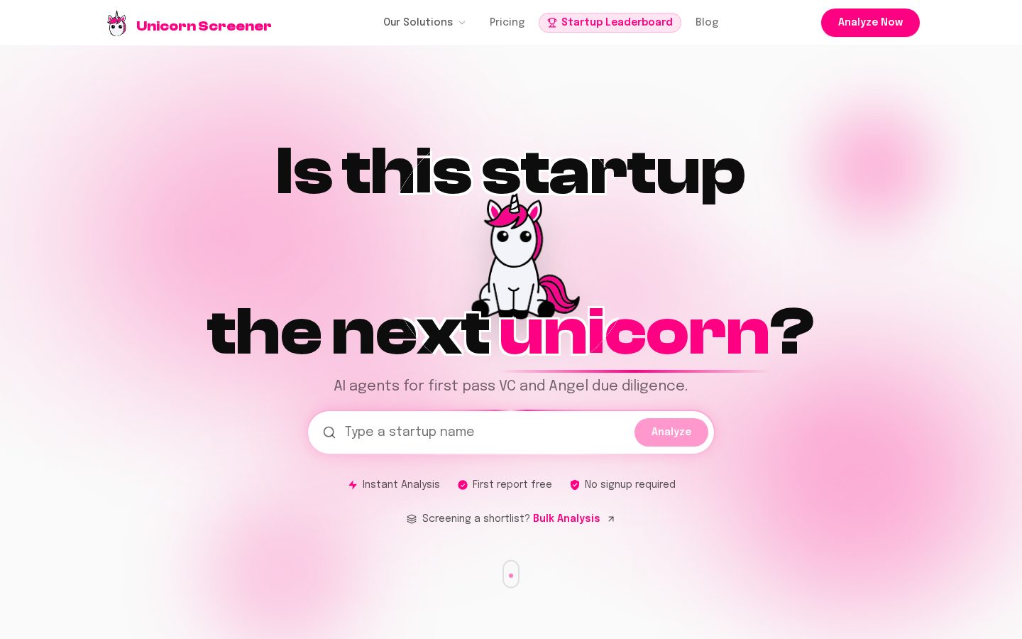 Unicorn Screener Homepage