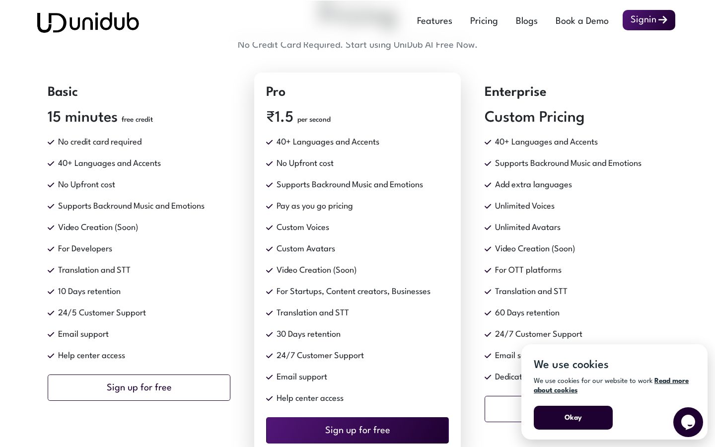 UniDub Pricing