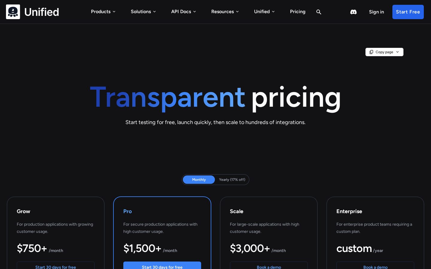 Unified.to Pricing