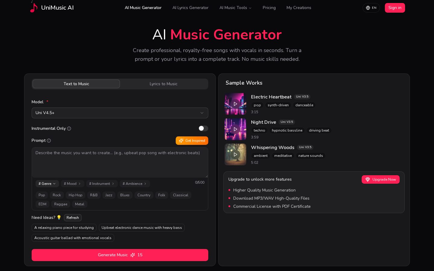 UniMusic AI Homepage