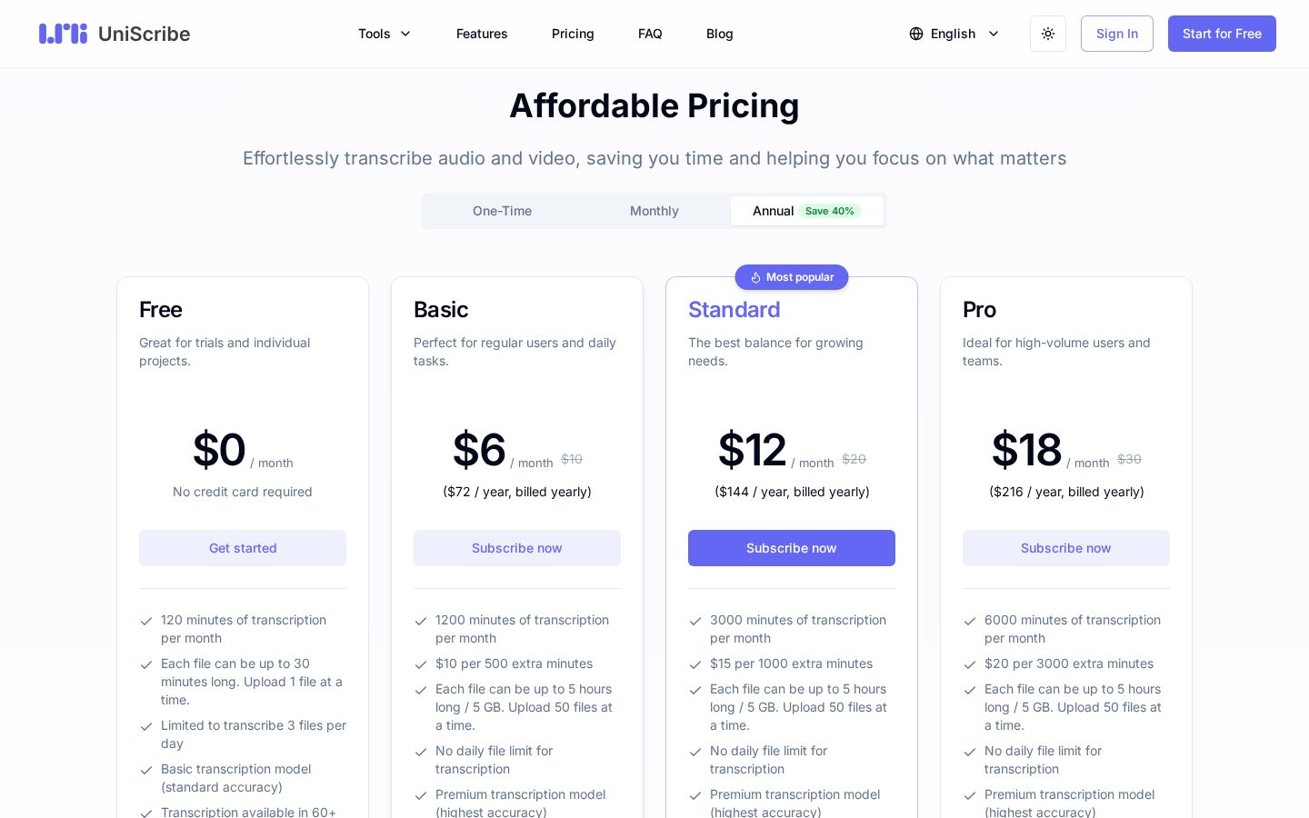 UniScribe Pricing