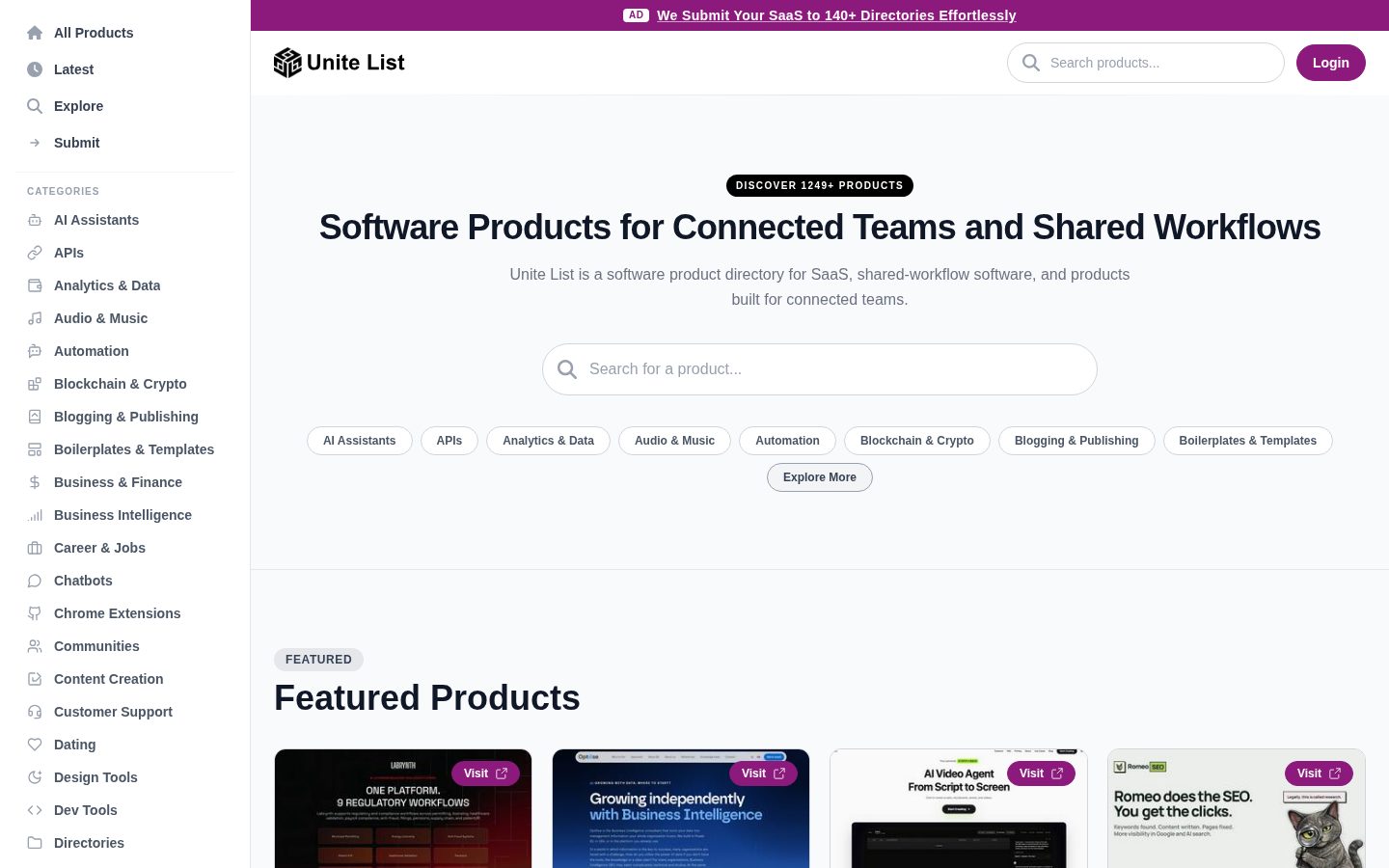 Unite List Homepage