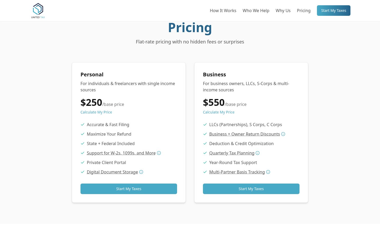 United Tax Pricing