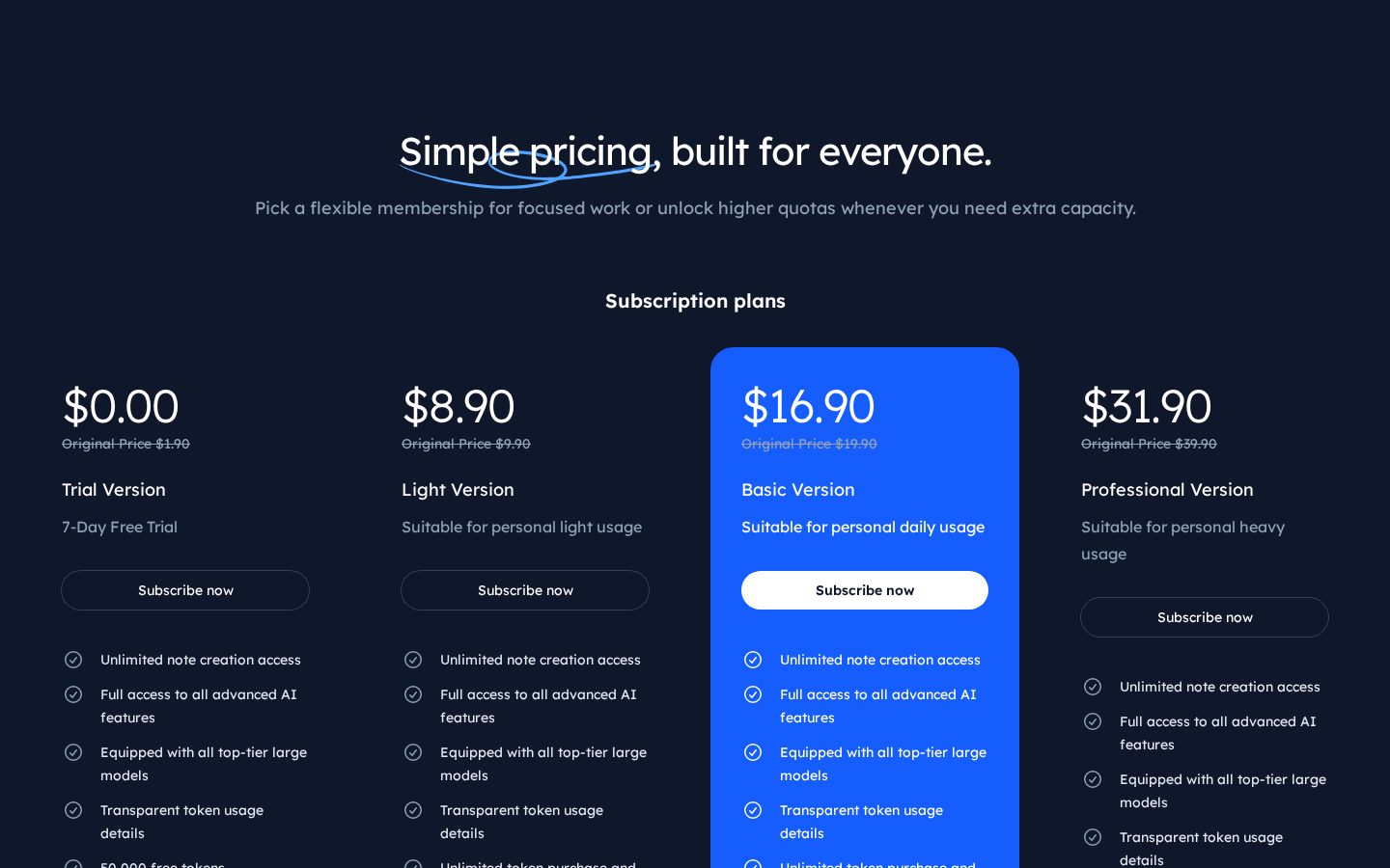 Unotebook Pricing