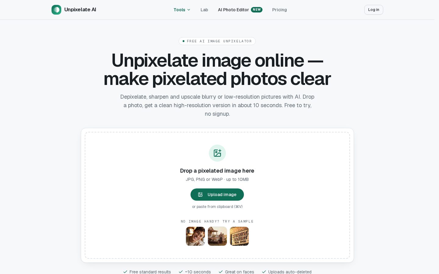 Unpixelate Homepage