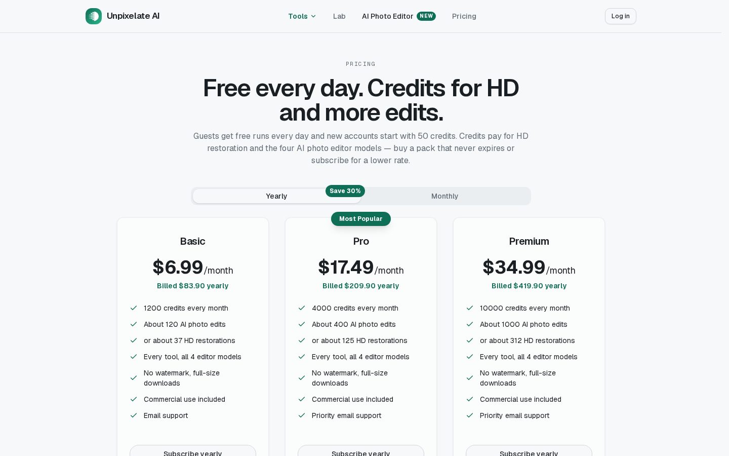 Unpixelate Pricing
