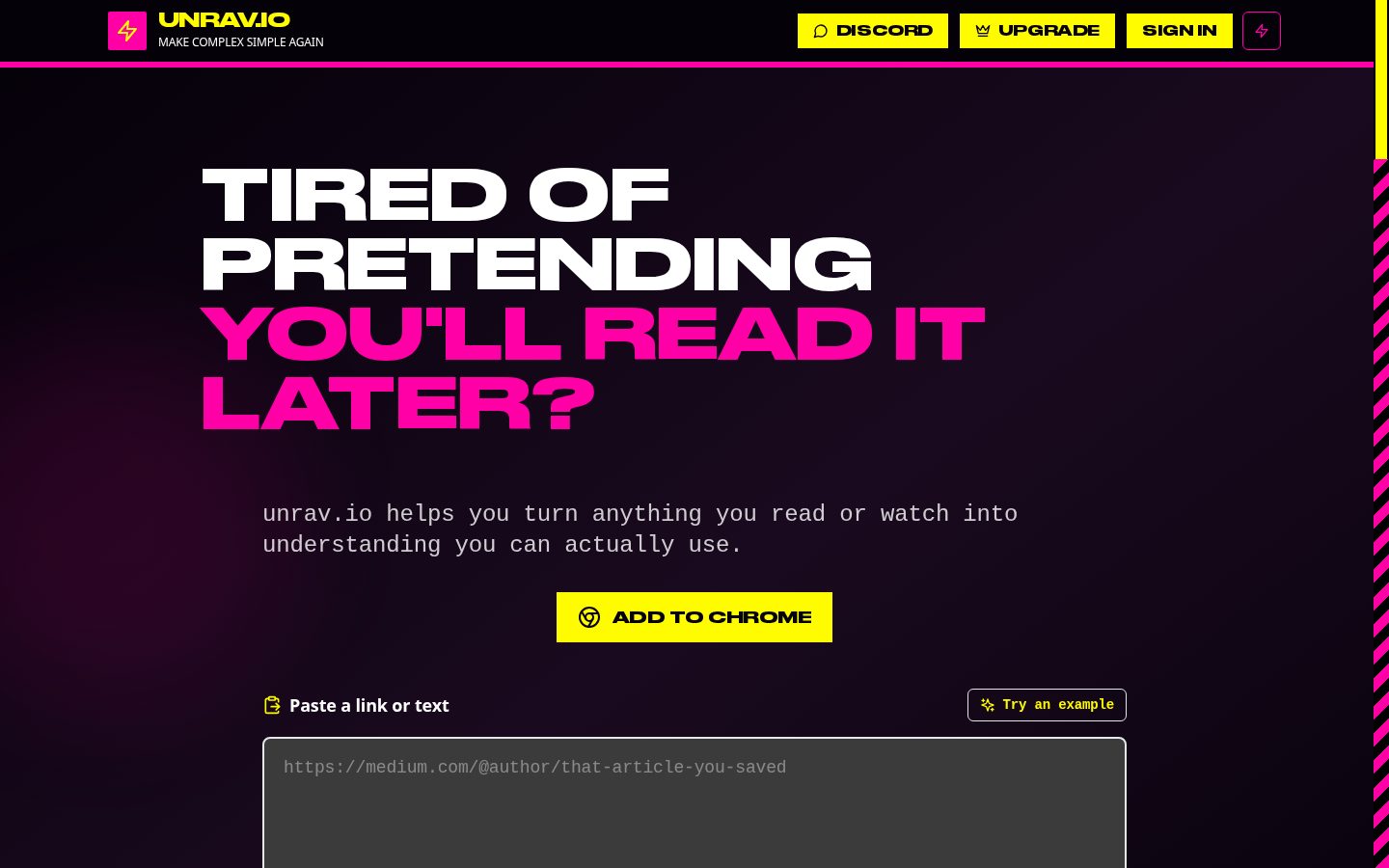 Unrav Homepage