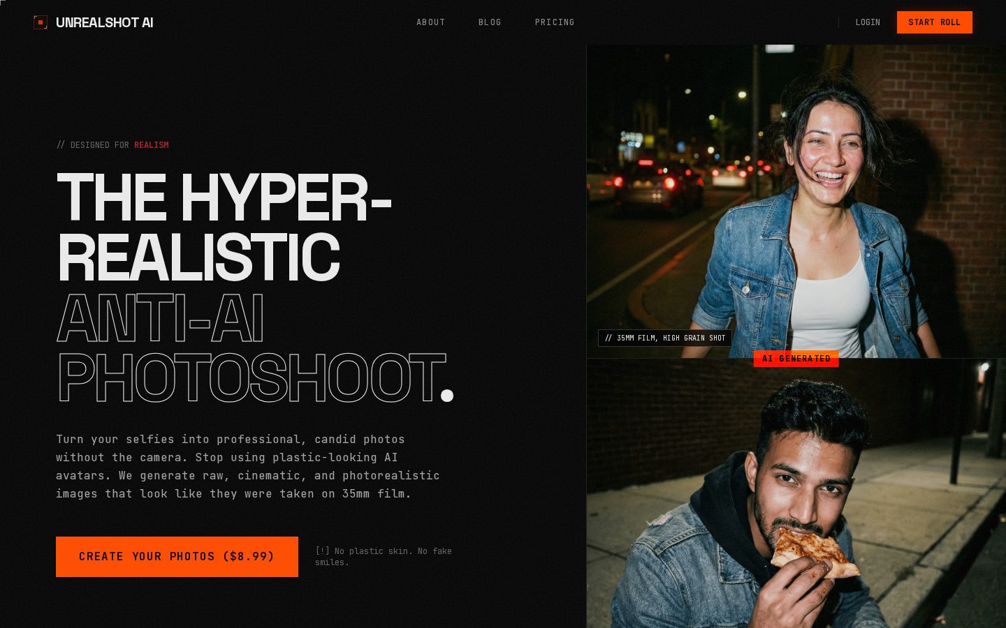Unrealshot AI Homepage