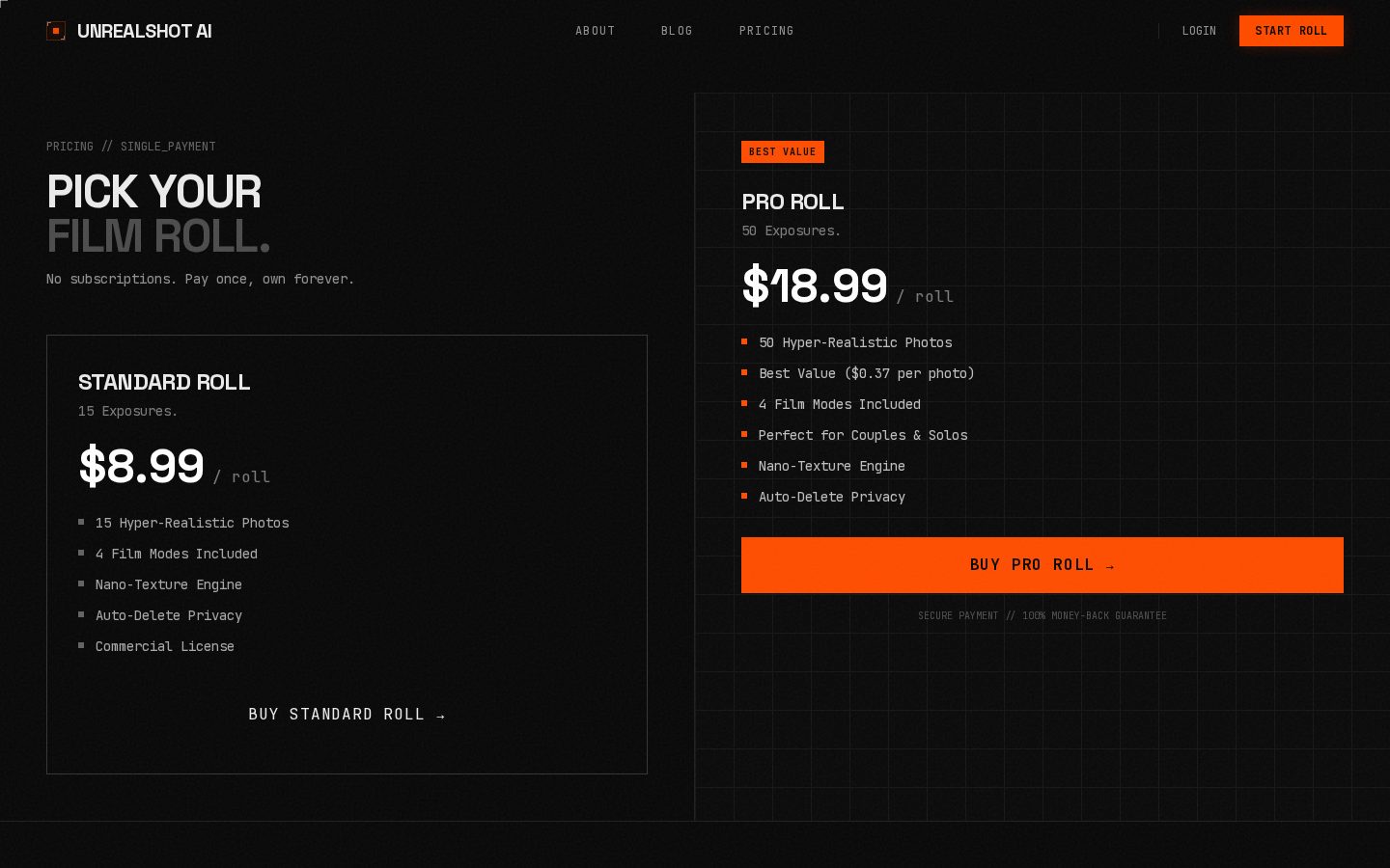 Unrealshot AI Pricing