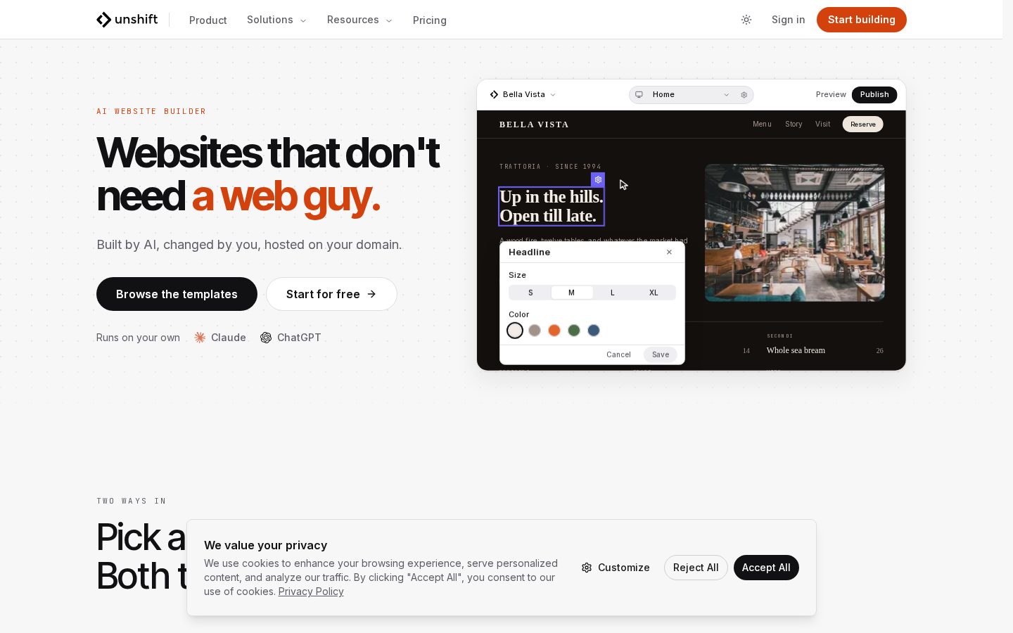 Unshift.ai Homepage