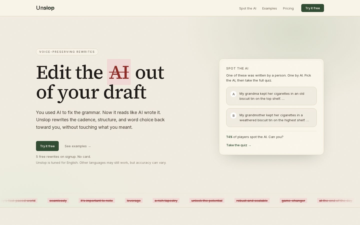 UnslopAI Homepage