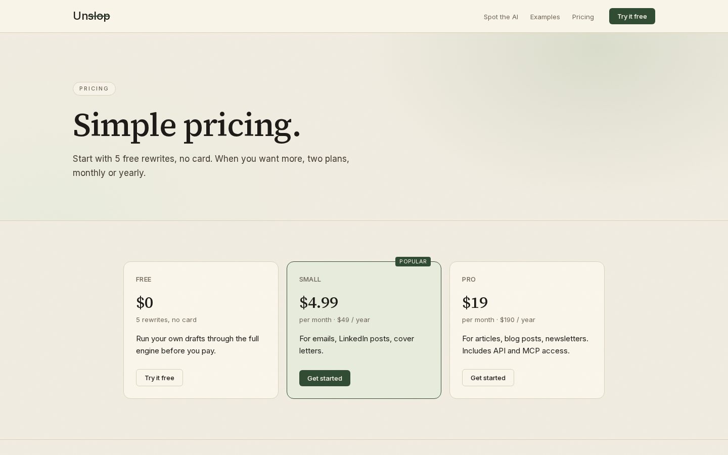 UnslopAI Pricing